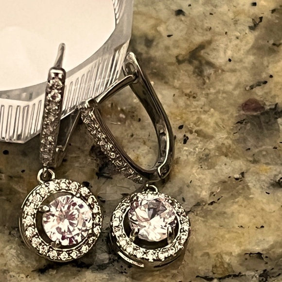 Rhodium Round Zirconia Dangle Earrings - Picture 4 of 5